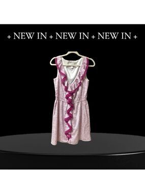 Pink and White Ruffled Dress by LOFT